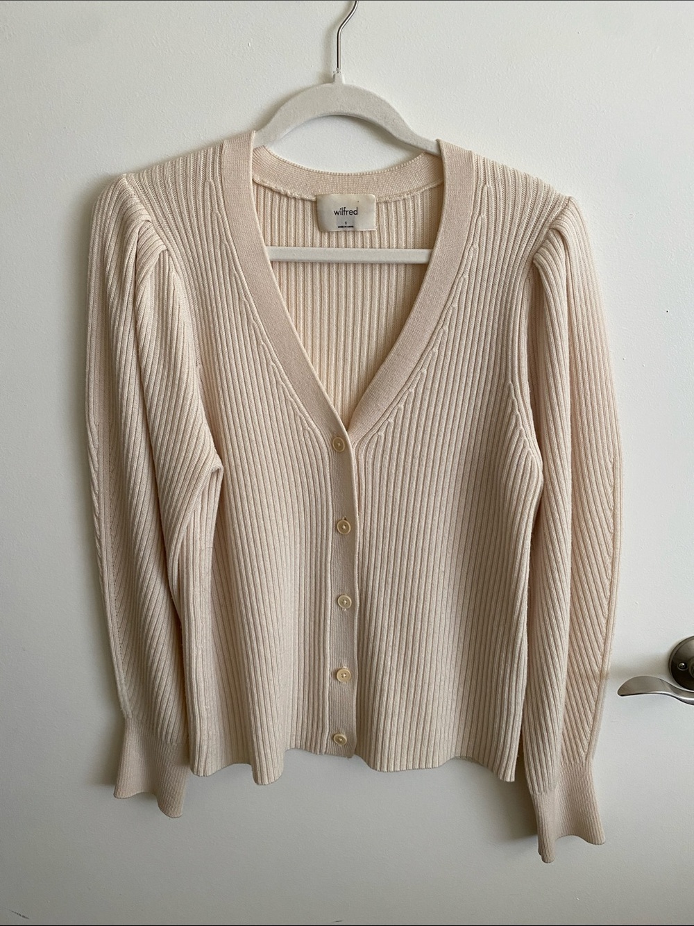 Wilfred Merino Wool Ribbed V-Neck Button Cardigan